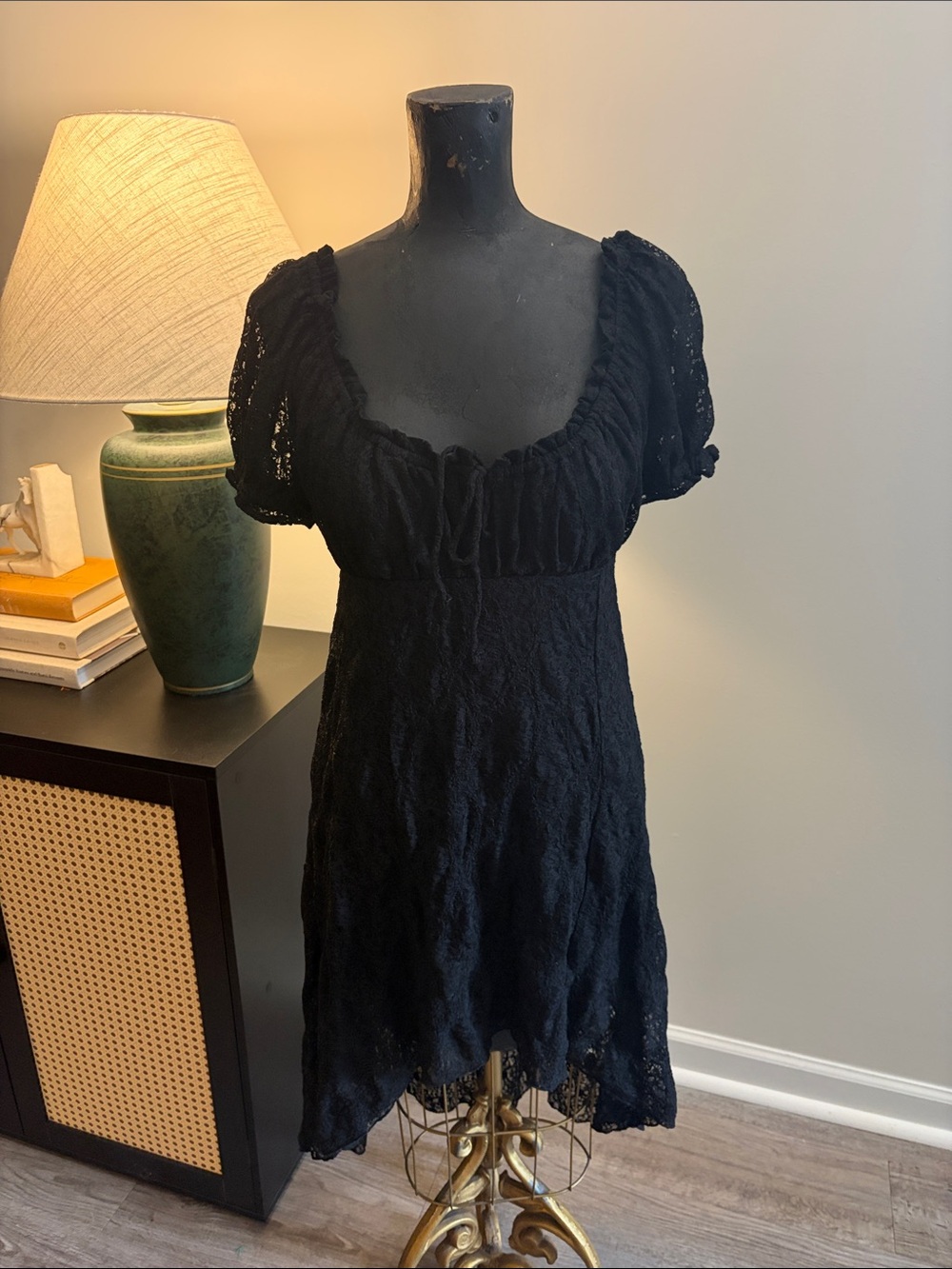 NOBO Milkmaid Western Festival Black Lace Whismigoth Hi-Lo Midi Dress Large